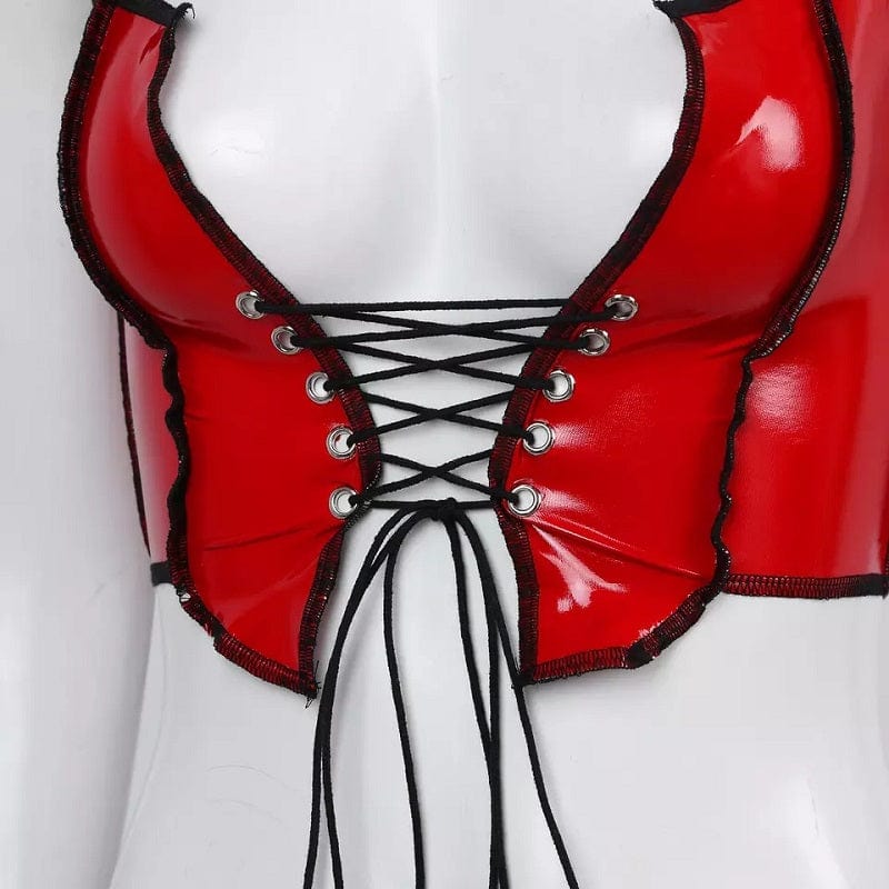 Plus Size Women Sexy Glossy Push Up PVC Leather Vest Top For Sex