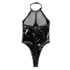 Women Open Crotch Glossy PVC Leather Bodysuit Erotic Below Crotchless