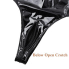 Women Sexy Open Crotch Glossy Leather Bodysuit Erotic Below Crotchless